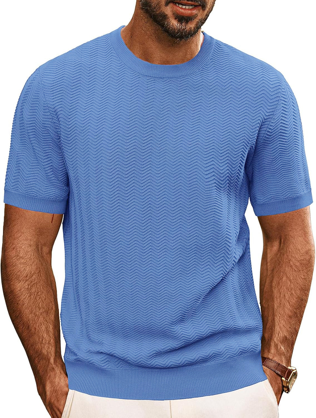 Herren strukturiertes Rundhals T-Shirt EB