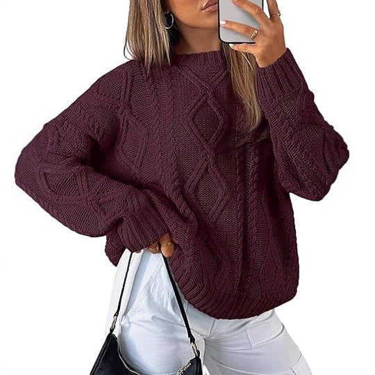 Damen Oversize-Zopfmuster-Pullover aus grobem Strick EB
