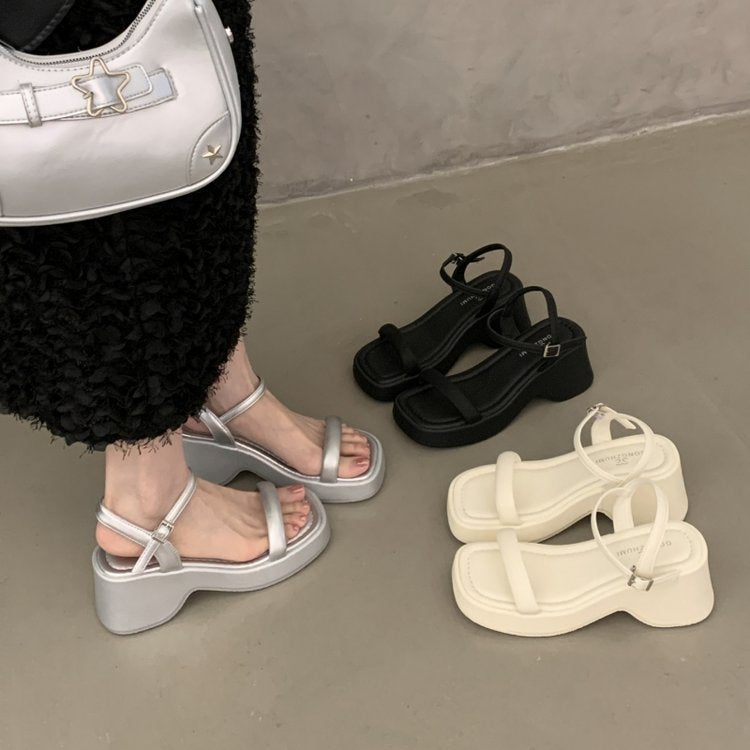 Damen modische Plateau-Sandalen mit verstellbarem Riemen und rutschfester Sohle EB