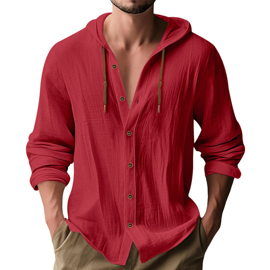 Herren nan leichtes Kapuzenhemdjacke aus Leinenoptik mit durchgehender Knopfleiste EB