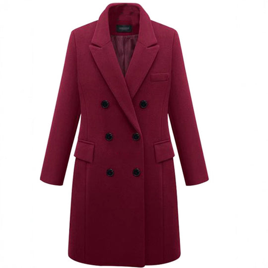 Damen eleganter doppelt-geknöpfter Wollmantel mit Taschen EB