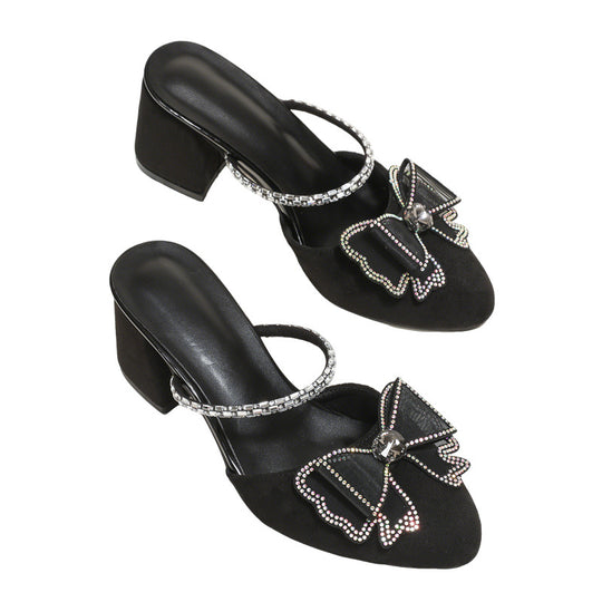 Damen Glamouröse Mules mit funkelndem Riemen und zierlichem Schleifendetail EB