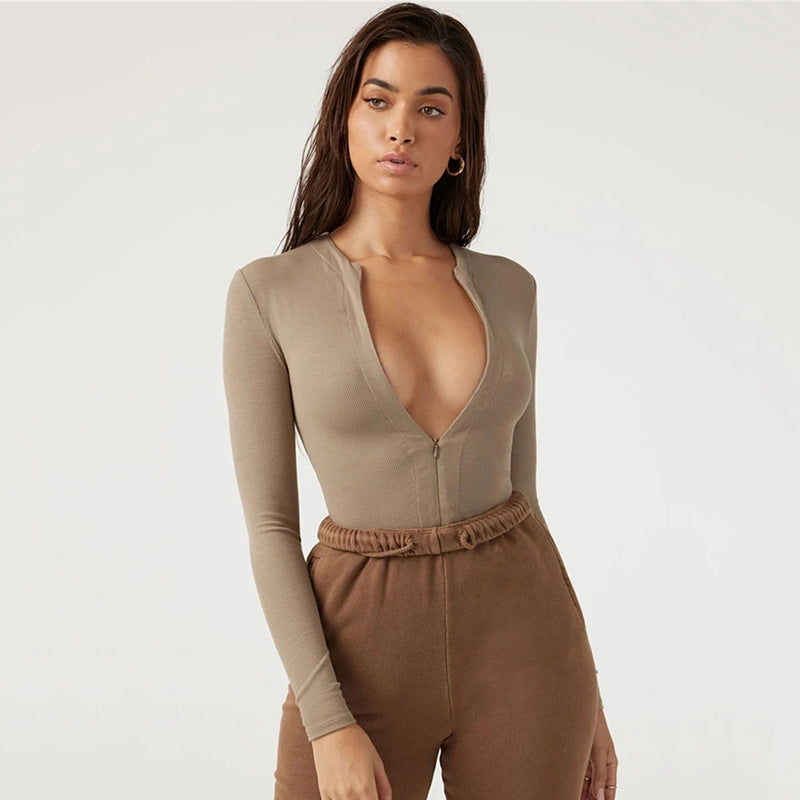 Damen Langarm-Bodysuit mit Reißverschluss EB