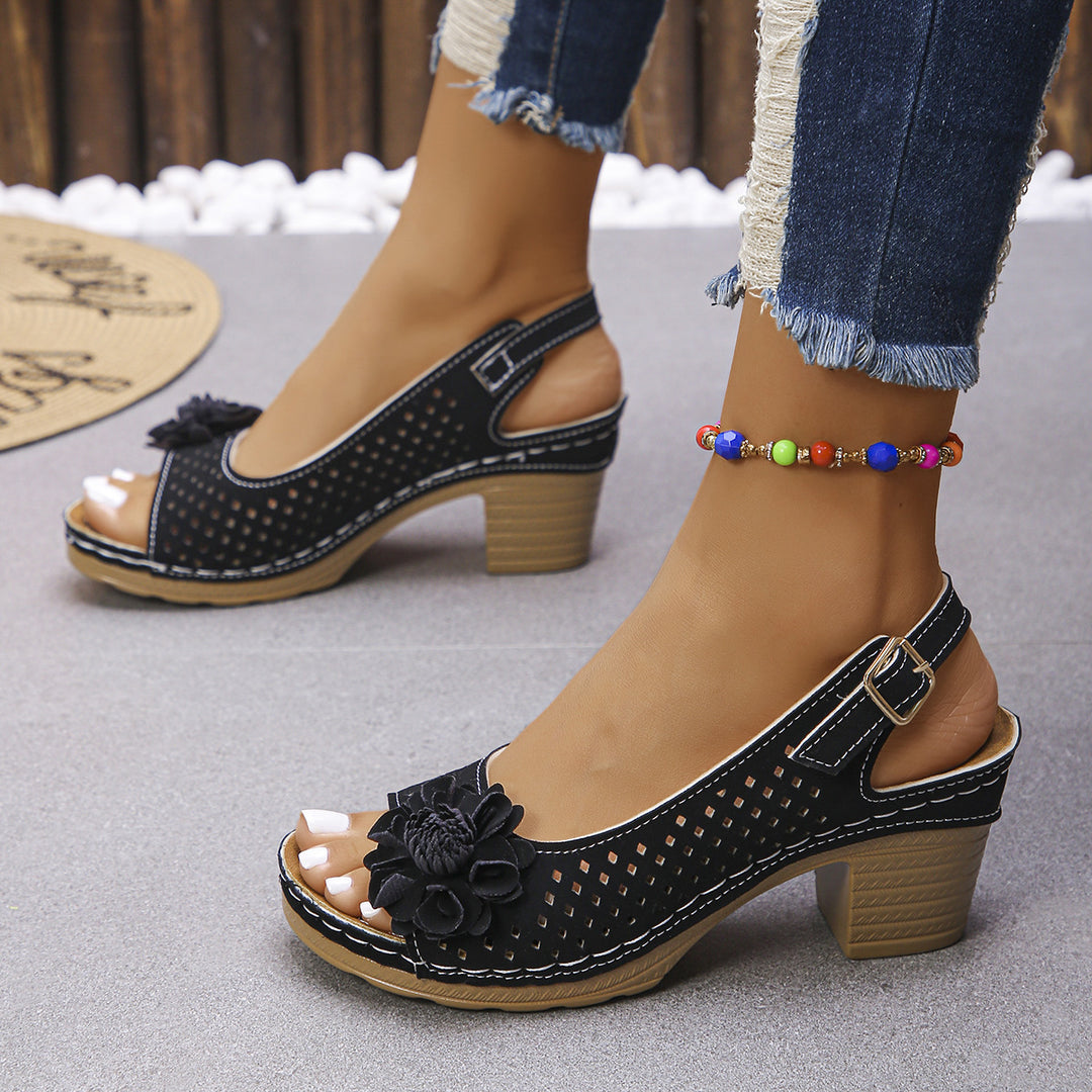 Damen Henkelsandalen mit floralen Applikationen und ergonomischer Sohle EB