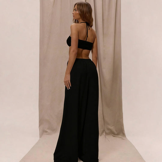 Damen Maxikleid mit tiefem V-Ausschnitt und seidig fließendem Stoff EB