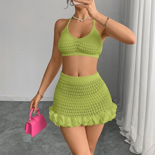 Damen gehäkeltes Crop-Top und Rock Set EB