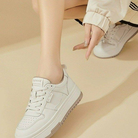 Damen Modische Lockere Sneakers mit hoher Sohle und atmungsaktiver Leder-Oberfläche EB