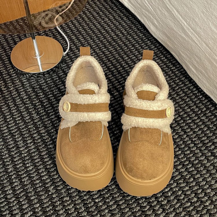 Damen Plüschgefütterte Sneakers mit modischem Klettverschluss und rutschfester Sohle EB