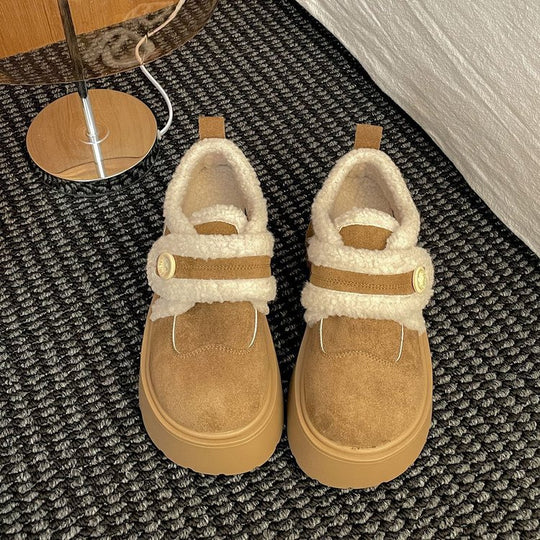 Damen Plüschgefütterte Sneakers mit modischem Klettverschluss und rutschfester Sohle EB