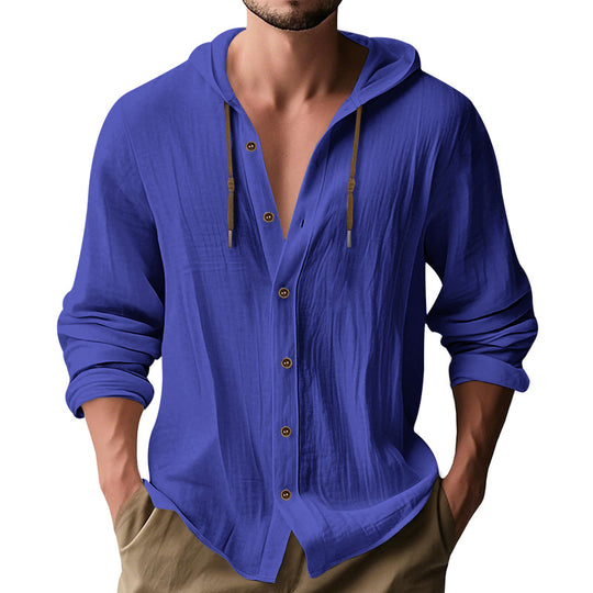 Herren lässiges Kapuzenshirt aus atmungsaktiver Baumwolle mit Knopfleiste und verstellbarem Kordelzug EB