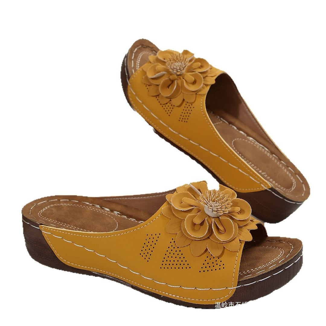 Damen Slip-On Sandalen mit floralem Design und offenem Zehenbereich EB