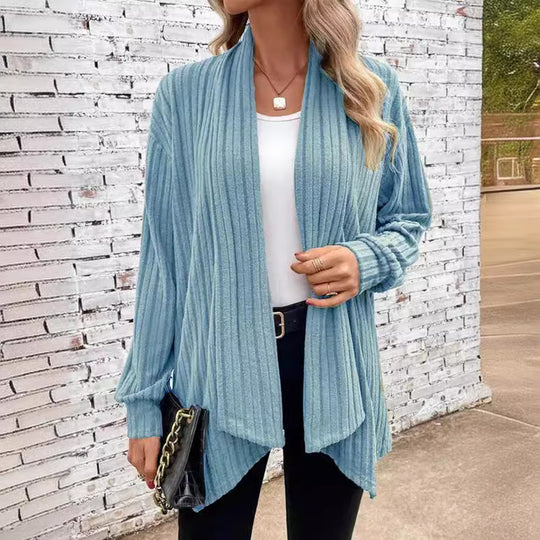 Damen offener Strickcardigan mit vertikalen Streifen EB