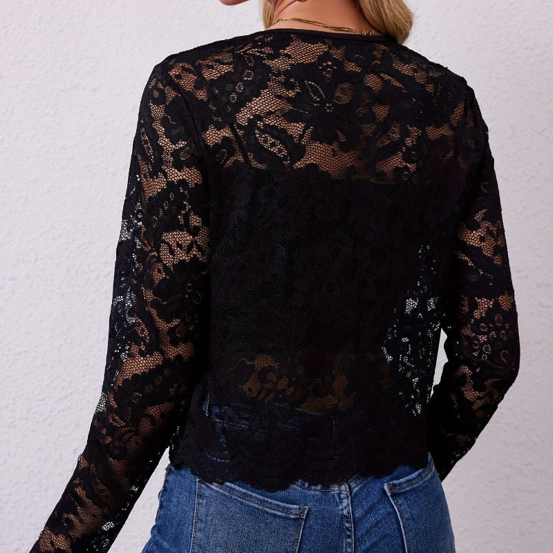 Damen Spitzenjacke mit floralen Mustern und langen Ärmeln EB
