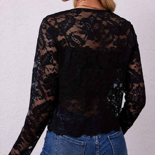 Damen Spitzenjacke mit floralen Mustern und langen Ärmeln EB