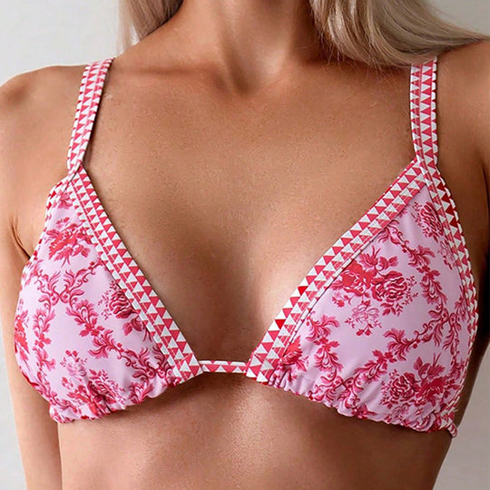 Damen Triangel-Bikini mit floralem Muster und raffinierten Rüschen EB