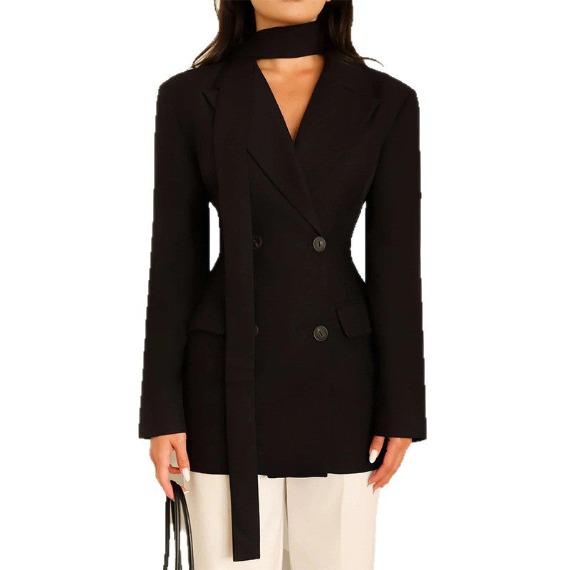 Damen eleganter taillierter Blazer mit Schal EB