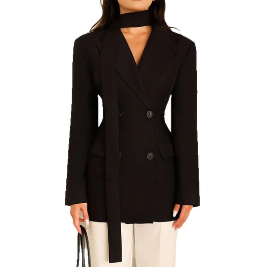 Damen eleganter taillierter Blazer mit Schal EB