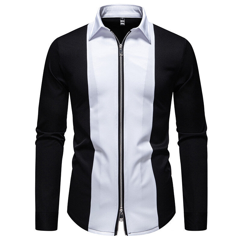Herren modisches Langarmshirt mit stylischem Stehkragen und kontrastierenden Paspeln EB