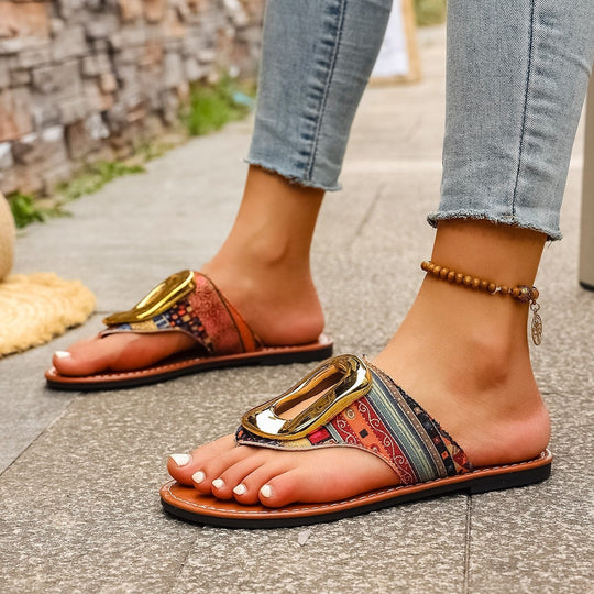 Damen Komfortable Zehentrenner Sandalen mit elegantem Schmuckdetail EB