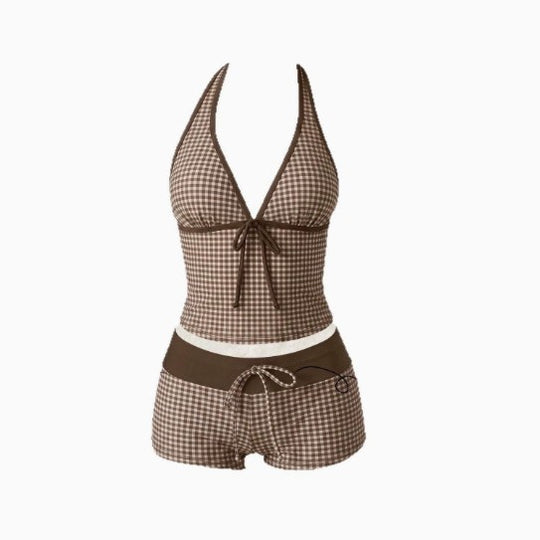 Damen Tankini mit modischem Punktmuster und verstellbarem Halter EB