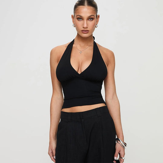 Damen Haltertop mit tiefem V-Ausschnitt EB