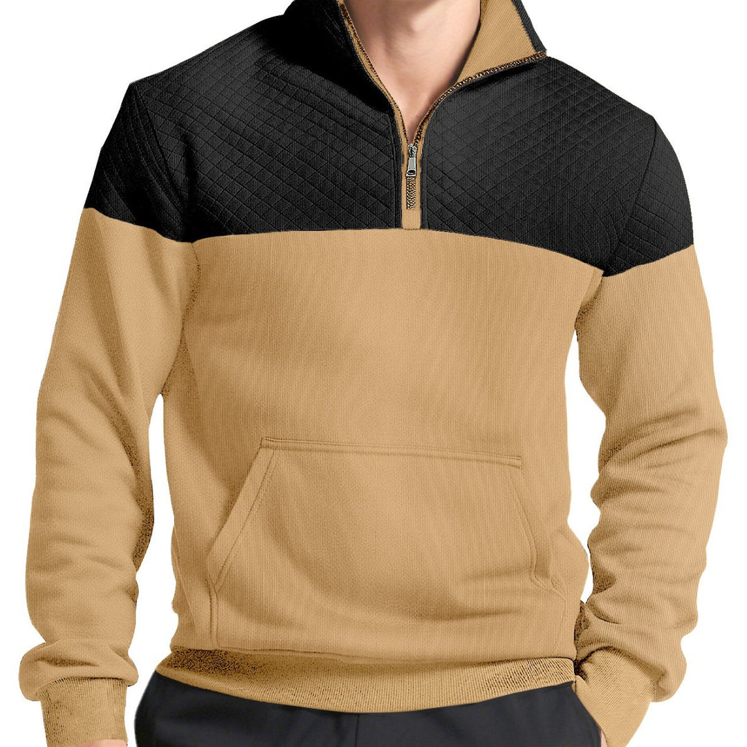 Herren nan Halbzip-Sweatshirt mit gesteppter Schulterpartie Kängurutasche und gerippten Bündchen EB