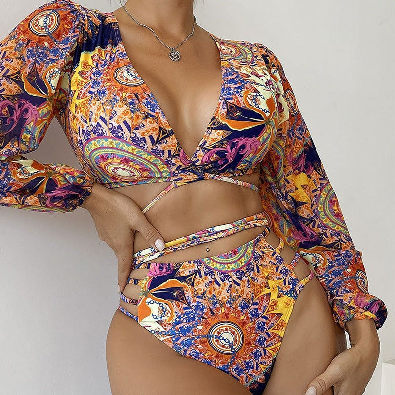 Damen Bikiniset mit langärmligem Oberteil und innovativem Wickeldesign EB