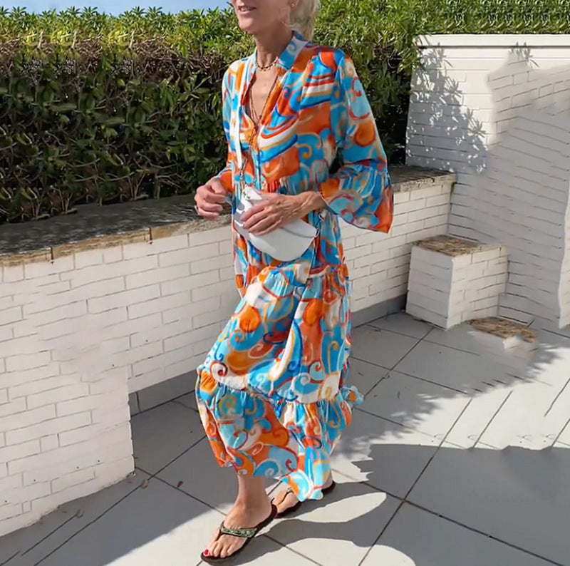 Damen luftiges Maxikleid im bunten Swirl-Design Heidi-Mode