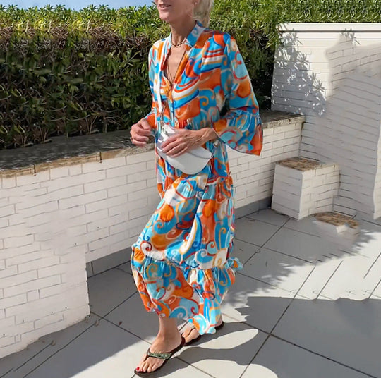 Damen luftiges Maxikleid im bunten Swirl-Design Heidi-Mode