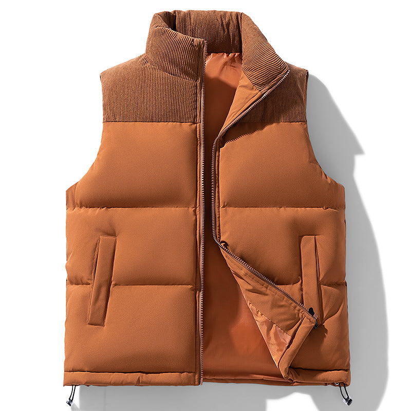 Unisex Gepolsterte Steppweste mit Cordbesatz, hohem Stehkragen und verstellbarem Kordelzug EB