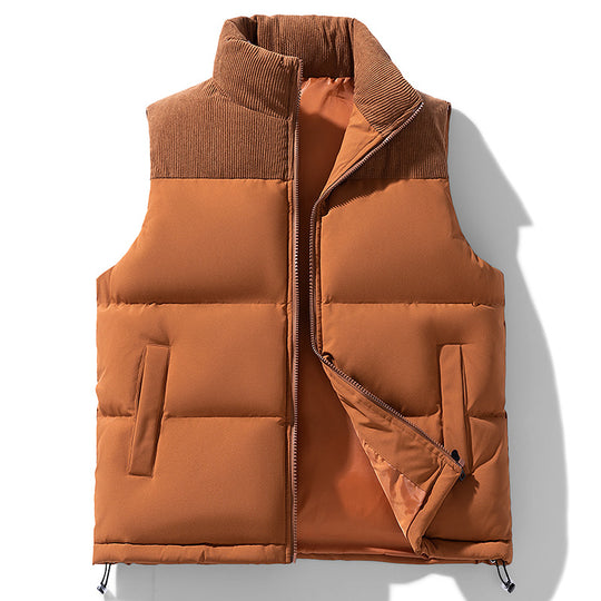 Unisex Gepolsterte Steppweste mit Cordbesatz, hohem Stehkragen und verstellbarem Kordelzug EB