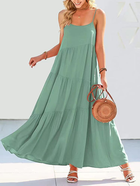 Damen Maxikleid mit zarten Spaghetti-Trägern und fließendem Schnitt EB