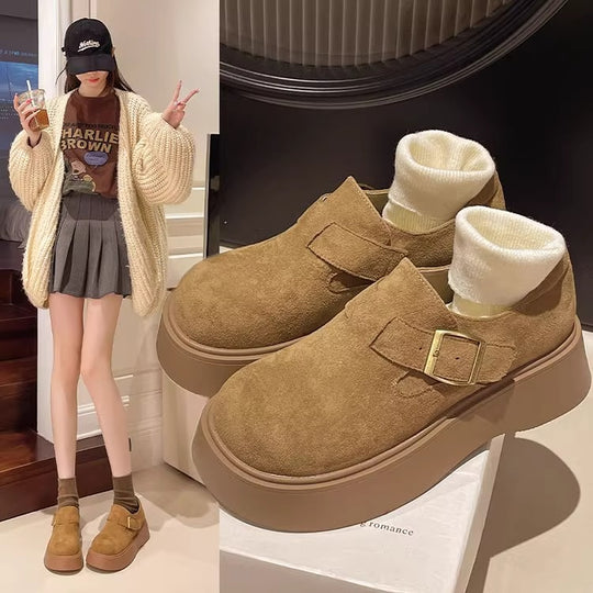 Damen Komfortable Plateau-Clogs mit eleganter Schnallenverzierung EB