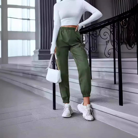 Damen Freizeit-Cargo-Hose mit elastischem Bund und praktischen Taschen EB