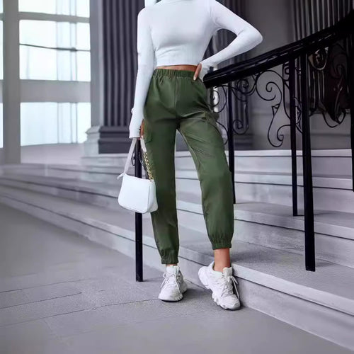 Damen Freizeit-Cargo-Hose mit elastischem Bund und praktischen Taschen EB
