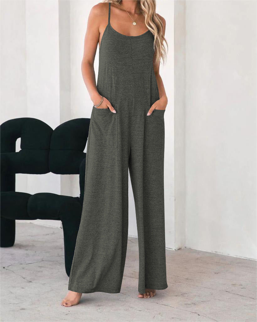 Damen Lässiger Jumpsuit mit weit geschnittenem Bein und praktischen Taschen EB