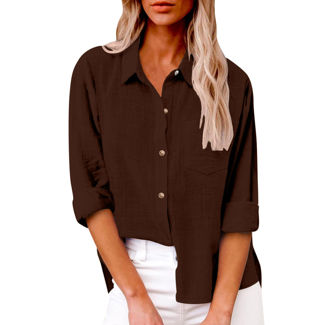 Damen nan oversized Leinen-Baumwollmix Hemdbluse mit Brusttasche und krempelbaren Ärmeln EB