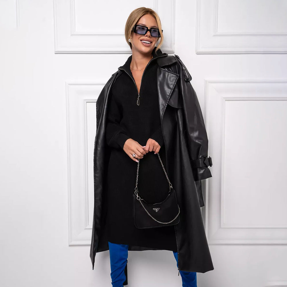 Damen Strickkleid mit Stehkragen und durchgehendem Reißverschluss EB