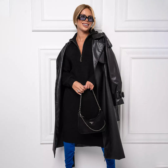 Damen Strickkleid mit Stehkragen und durchgehendem Reißverschluss EB