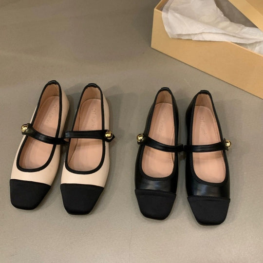 Damen elegante Ballerinas mit modischem Riemchen und dekorativem Knopf EB
