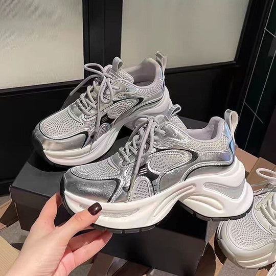 Damen Trendige hochgezogene Sneakers mit atmungsaktiver Mesh-Oberfläche und reflektierenden Akzenten EB
