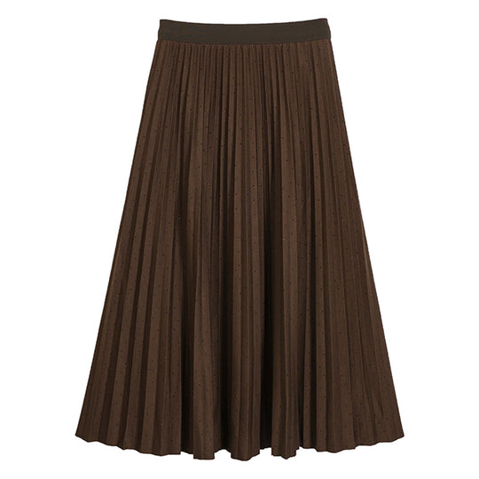 Damen  plissierter Midirock mit Smokbund und feiner Punktstruktur EB
