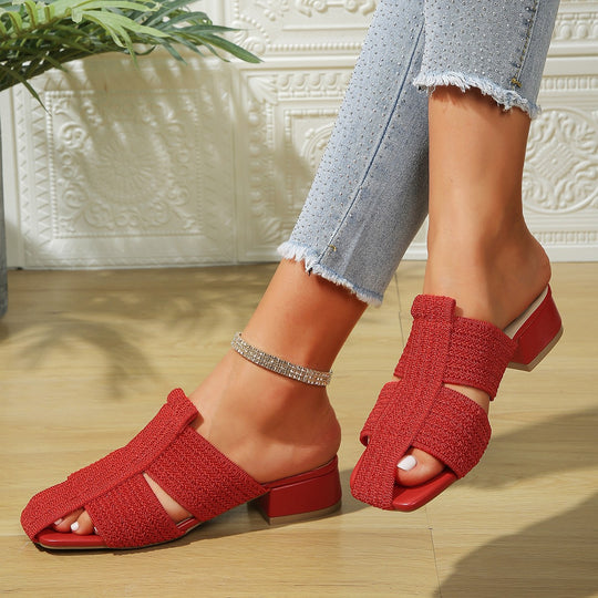 Damen offene Mules mit Blockabsatz und verzierten Riemen EB