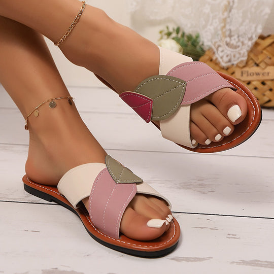 Damen Sommerliche Pantoletten mit modischem Blätter-Design EB
