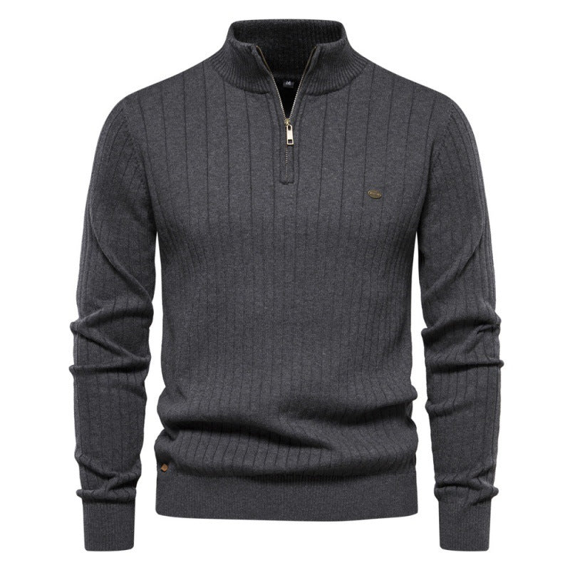 Herren Pullover mit halbem Reißverschluss und Rippstruktur EB