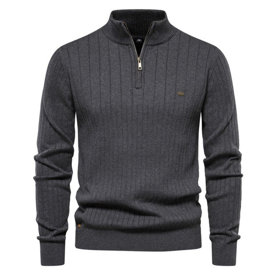 Herren Pullover mit halbem Reißverschluss und Rippstruktur EB