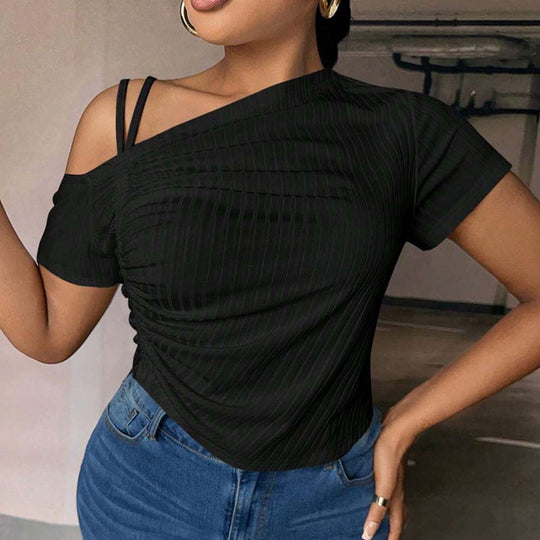 Damen asymmetrisches Oberteil mit dekorativem Rüschendetail und leichtem Stretch EB