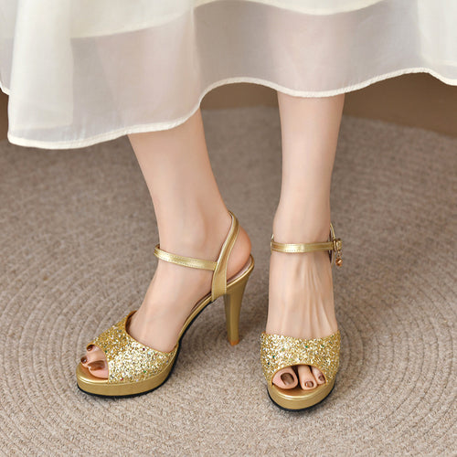 Damen Elegante High Heels mit glitzerndem Obermaterial EB
