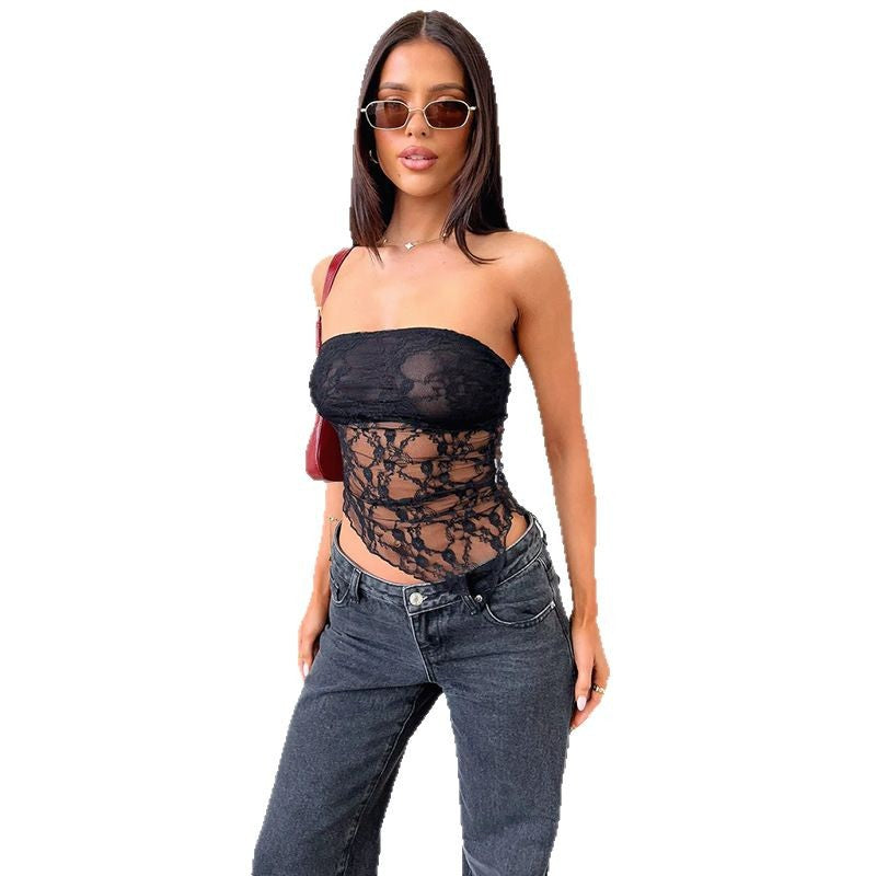 Damen Spitzen-Bustier mit asymmetrischem Saum EB