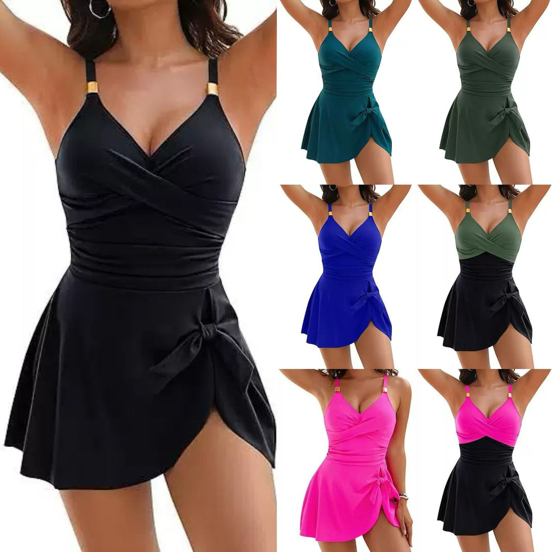 Damen Wickelbadeanzug mit elegantem V-Ausschnitt und figurformendem Schnitt EB